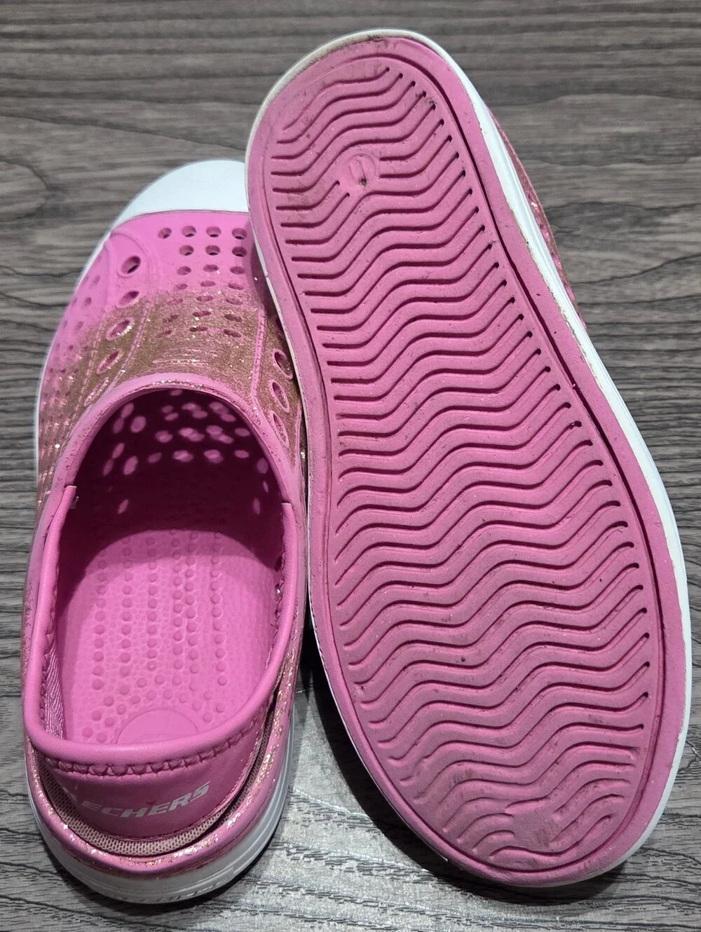 11c - Skechers Pink Glitter Slip-On Water Shoes with White Toe